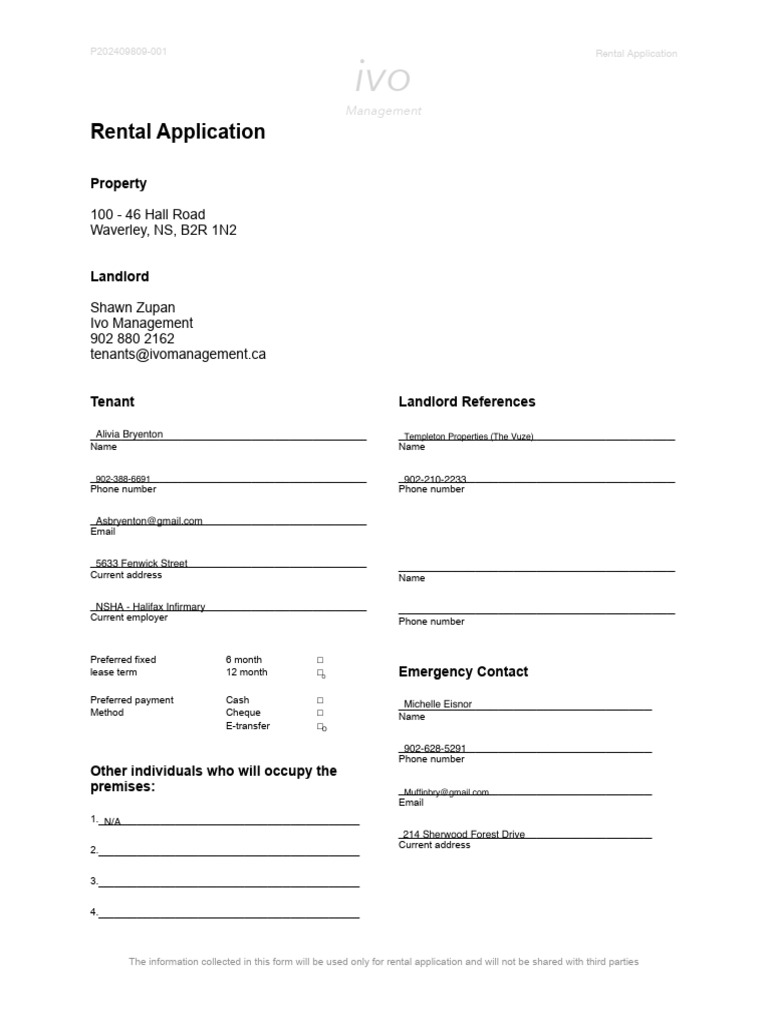 Waverley NS Rental Application Form | PDF | Landlord–Tenant Law | Civil ...