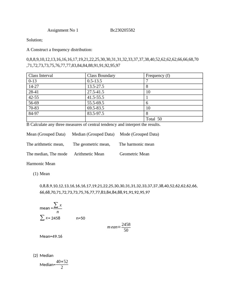 Frequency Distribution and Regression Analysis | PDF | Arithmetic Mean ...