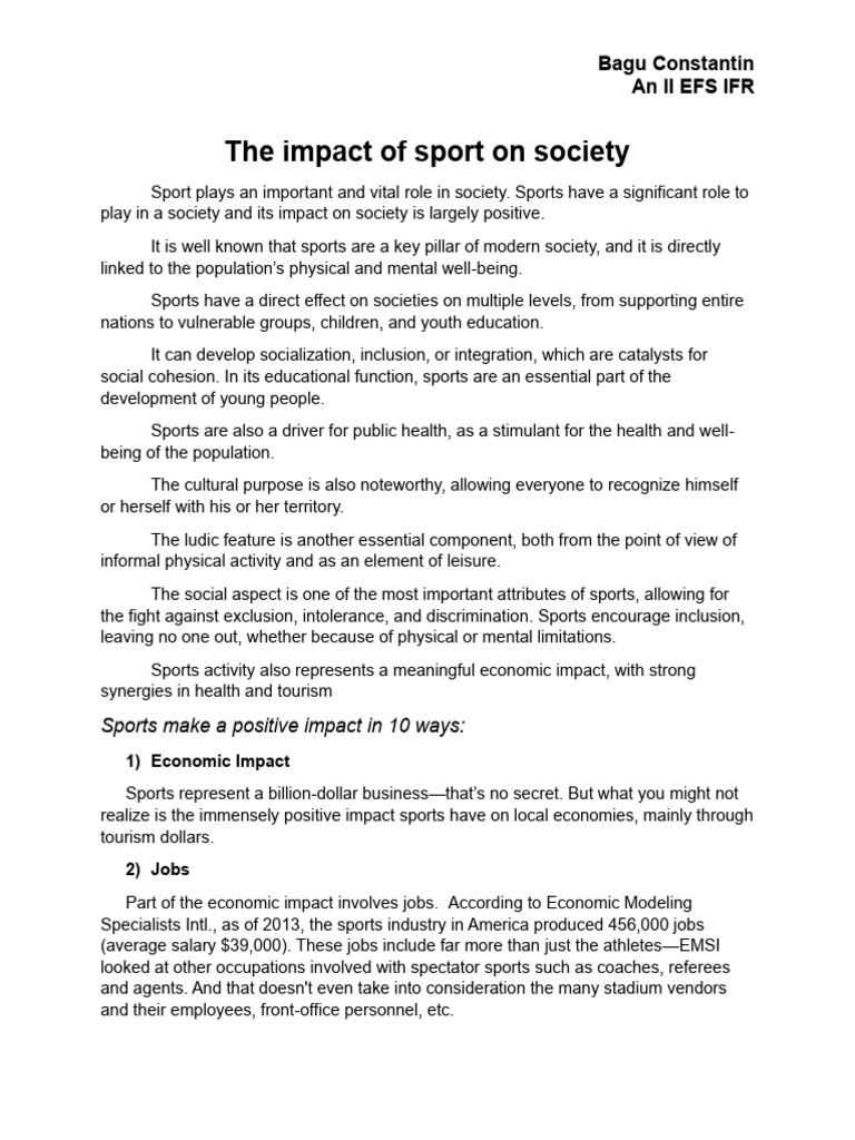 The Positive Impact of Sports on Society | PDF | Sports | Psychology