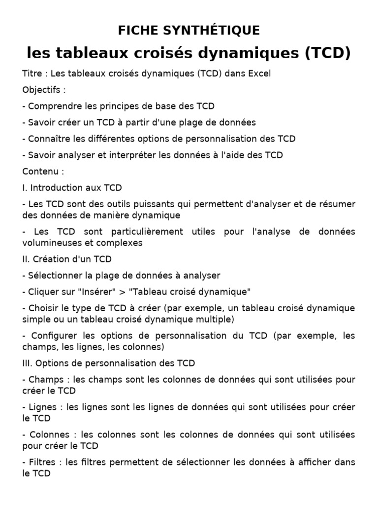 Guide pratique des TCD dans Excel | PDF | Microsoft Excel | Analyse des ...
