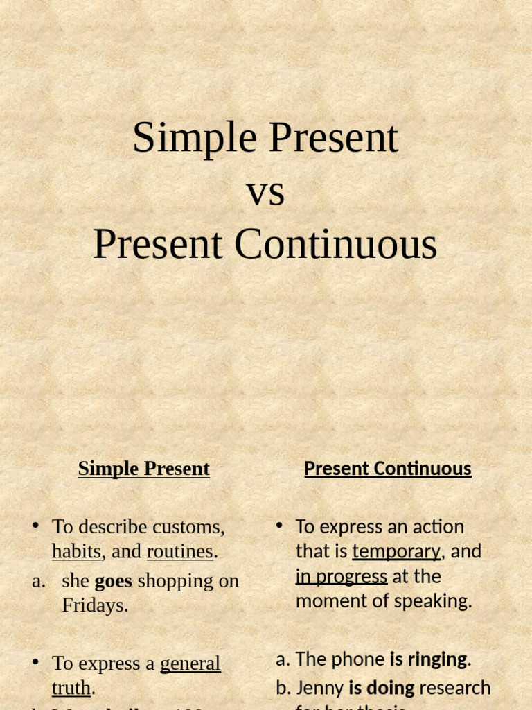 Simple Present vs Present Continuous Guide | PDF