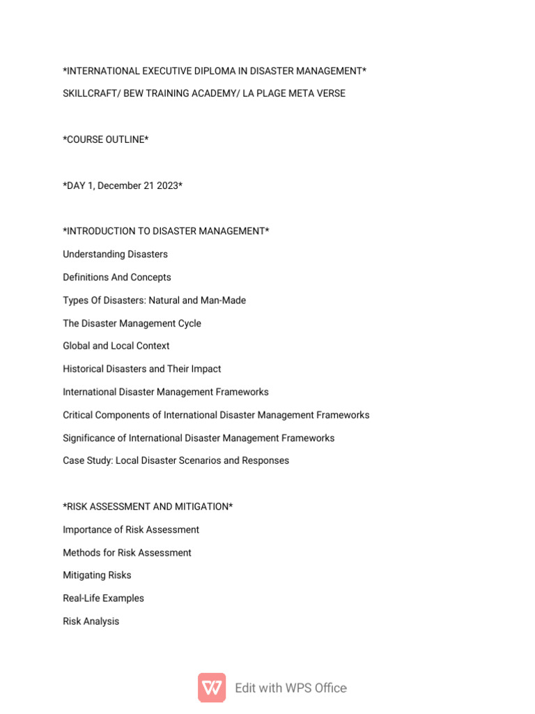 Executive Diploma in Disaster Management | PDF | Emergency Management ...