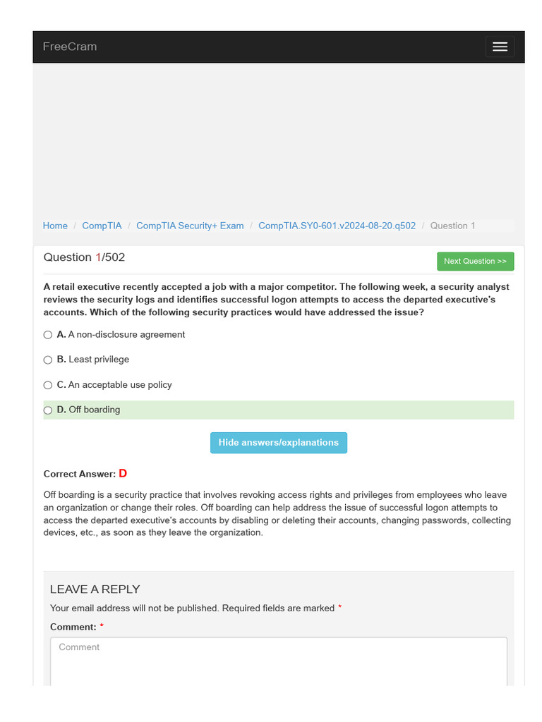 CompTIA Security+ SY0-601 Exam Questions | PDF | Computer Security ...
