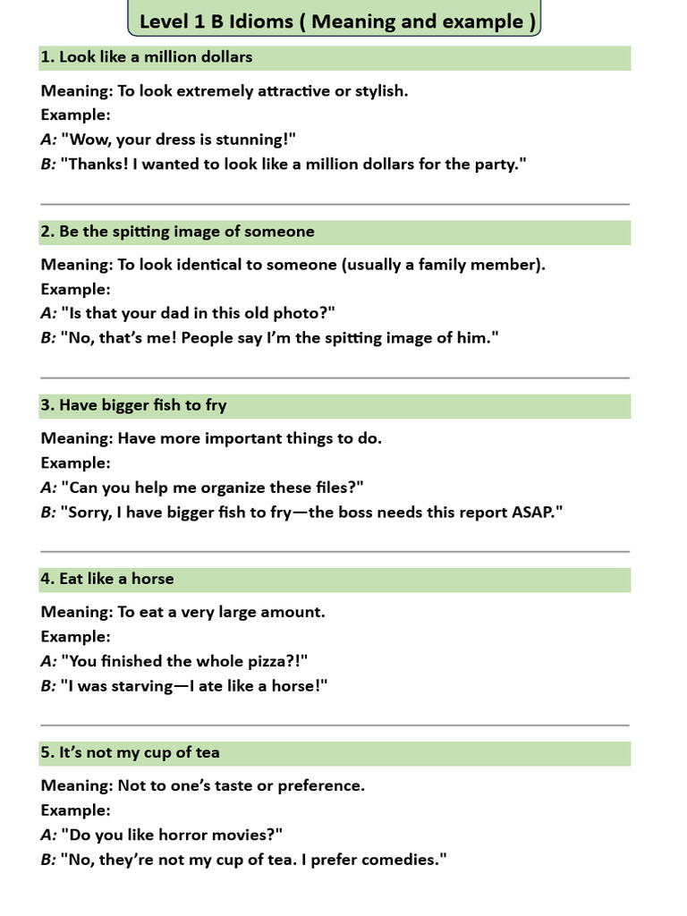 Essential Idioms with Meanings and Examples | PDF