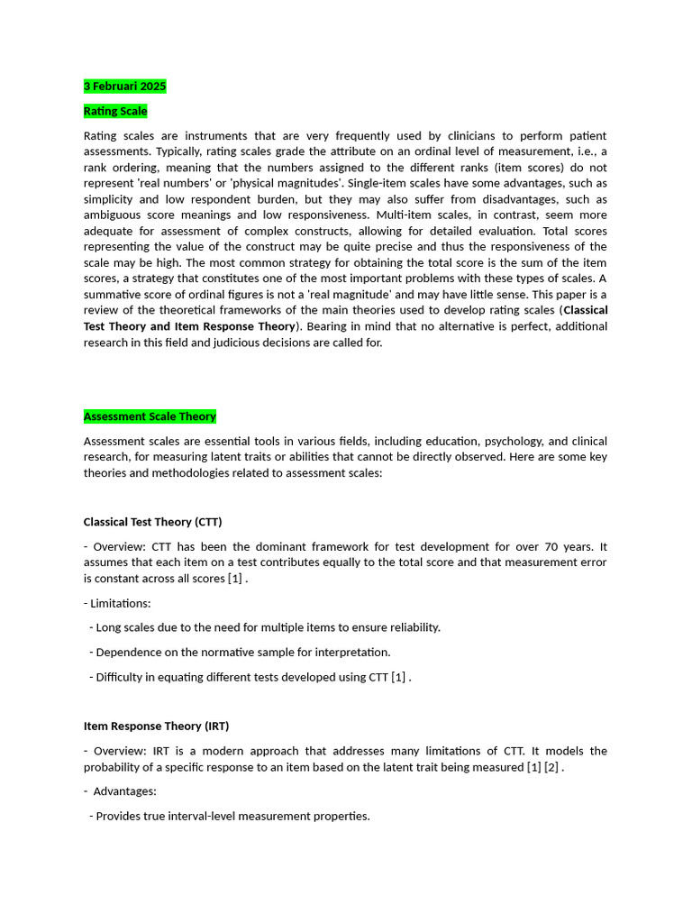 Assessment Scale Theory Overview | PDF | Level Of Measurement ...