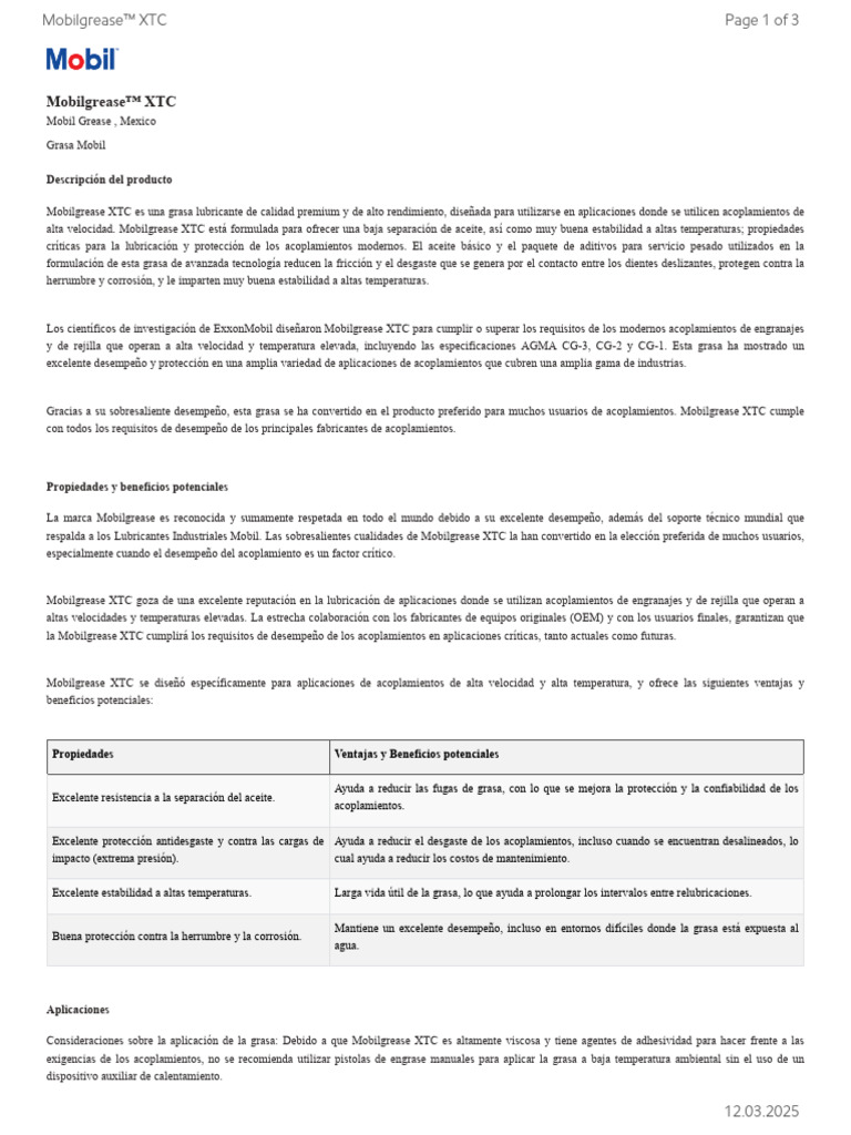 GL XX Mobilgrease XTC | PDF | Lubricante | Exxon Mobil