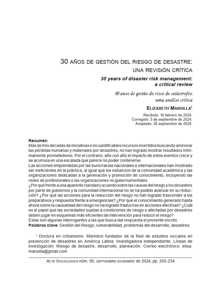 30 Años de Gestión del Riesgo de Desastre | PDF | Riesgo | Conocimiento