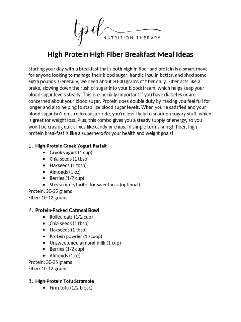 High Protein High Fiber Breakfast Meal Ideas | PDF | Chickpea | Pancake