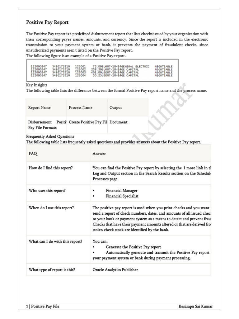 Understanding Positive Pay Files | PDF | Faq | Payments