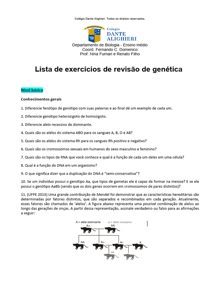 Exercícios de Genética Básica e Intermediária | PDF | Alelo ...