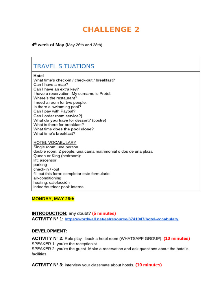 Hotel Facilities Vocabulary Activities | PDF | Hospitality Industry | Hotel