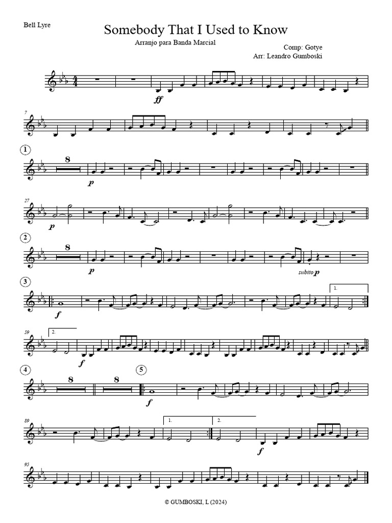 Somebody That I Used To Know - Bell Lyre | PDF
