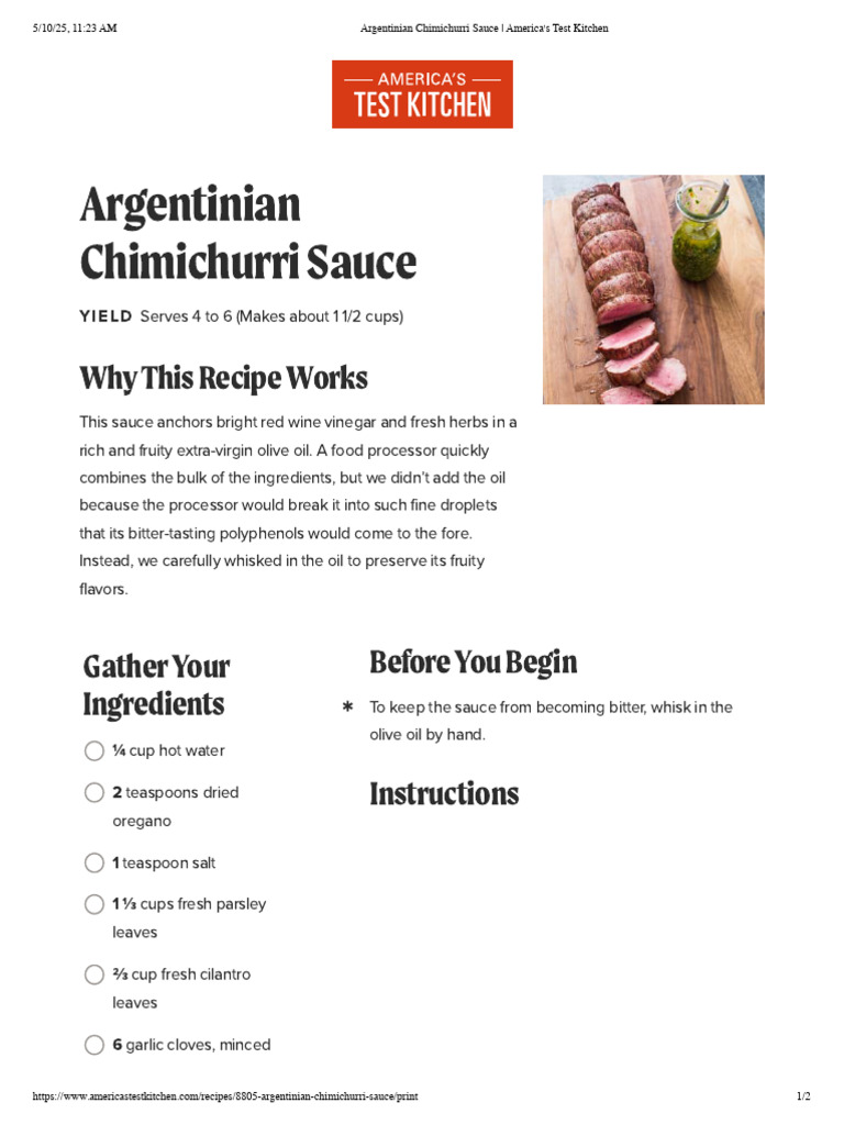 Authentic Argentinian Chimichurri Recipe | PDF | Sauce | Garlic