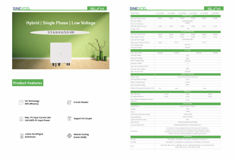 Sinexcel Isuna Hybrid Inverter Specs | PDF | Mains Electricity ...