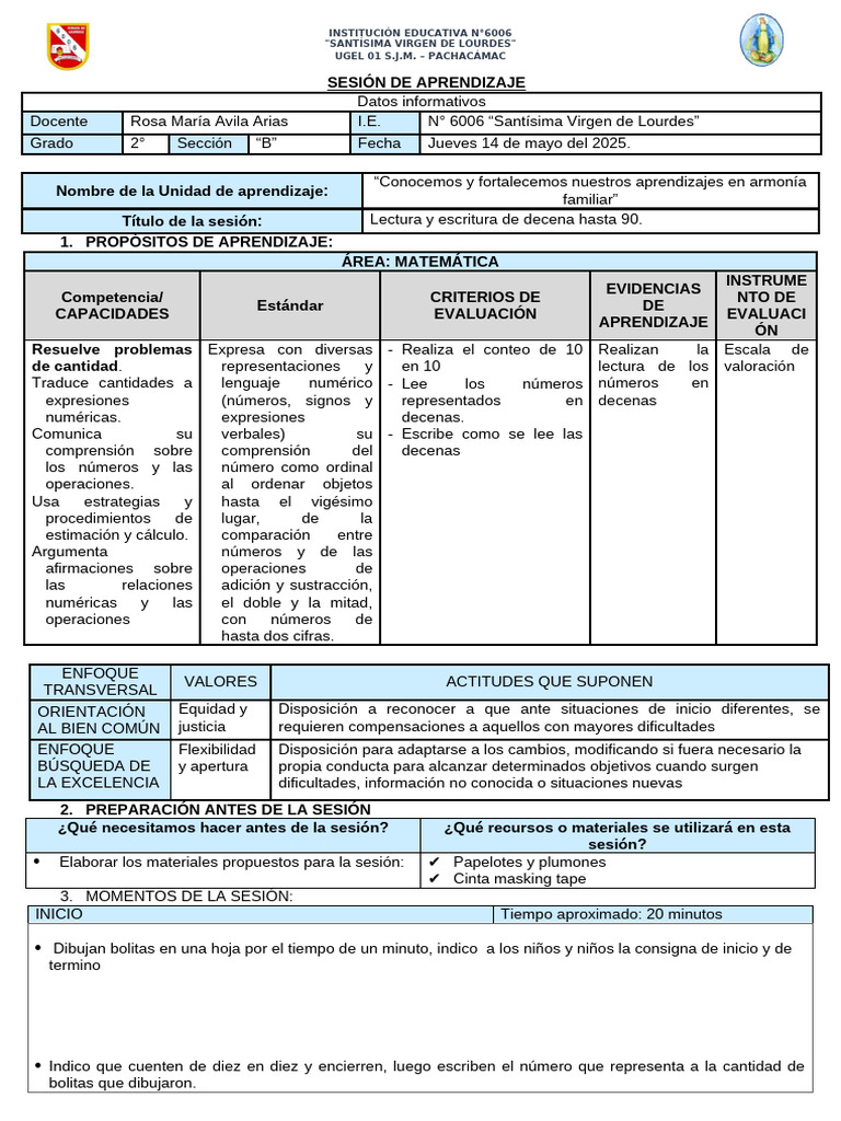 Sesion - Matematica 14 de Mayo | PDF | Aprendizaje | Modificación de ...