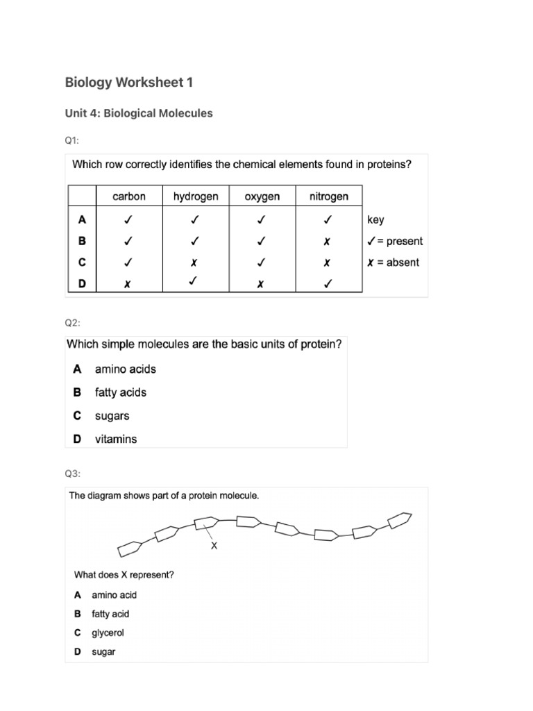 Biology Worksheet 1 | PDF