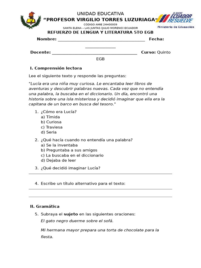 Refuerzo de Lengua y Literatura 5to Egb | PDF | Lingüística
