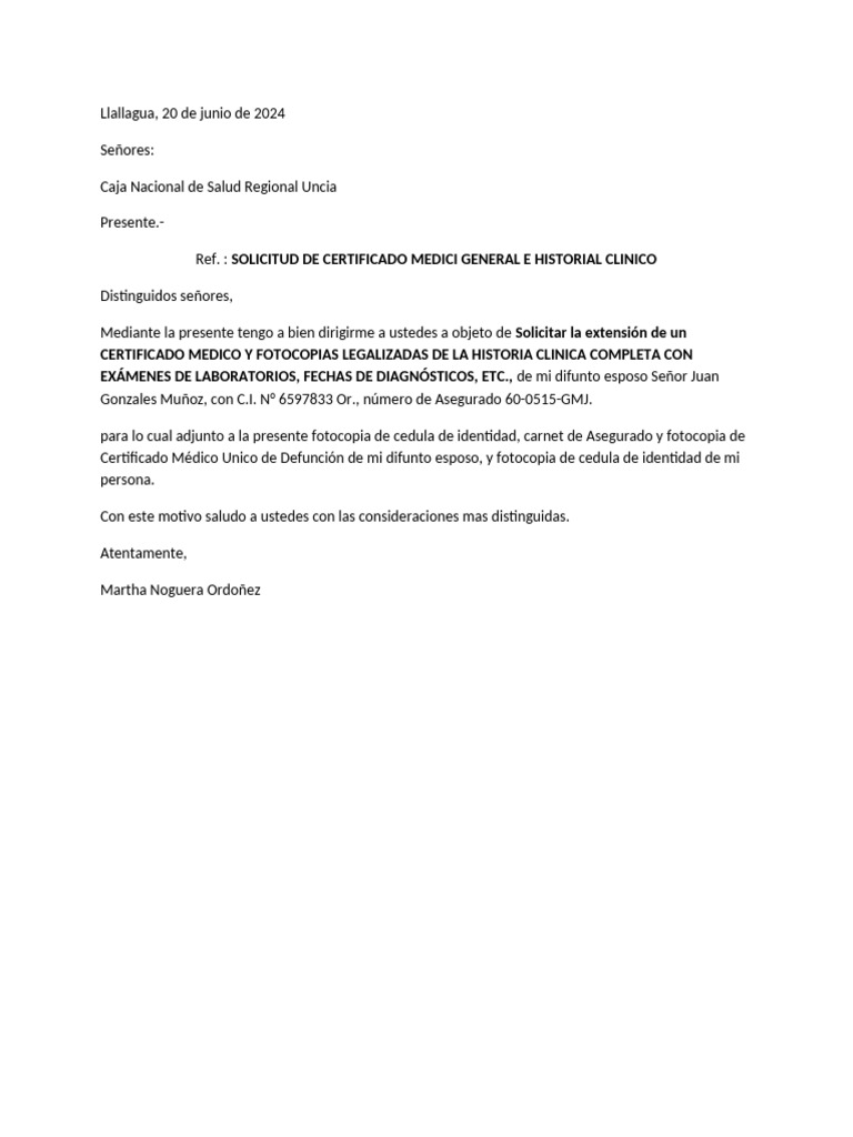 Solicitud de Certificado Medico | PDF