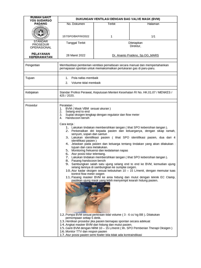 157 Dukungan Ventilasi Dengan Bag Valve Mask (BVM) . | PDF