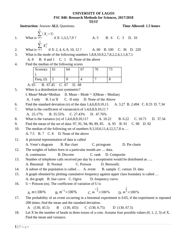 FSC 840 Questions, 2018 | PDF | Poisson Distribution | Teaching Mathematics