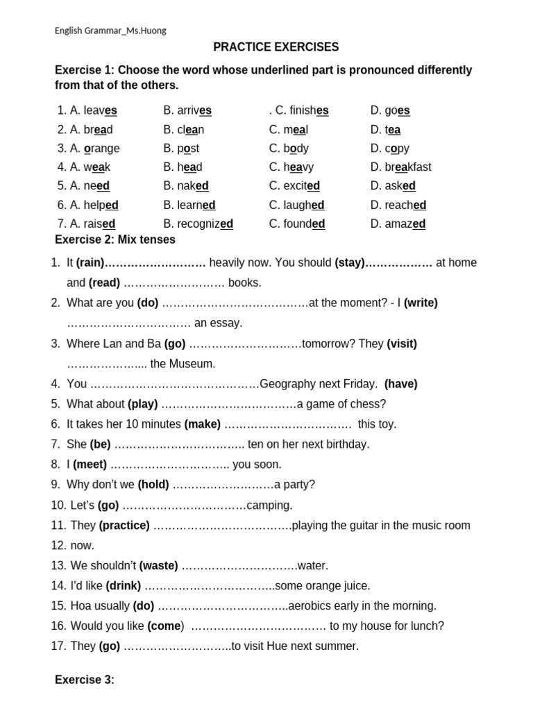 English Grammar Practice Exercises | PDF