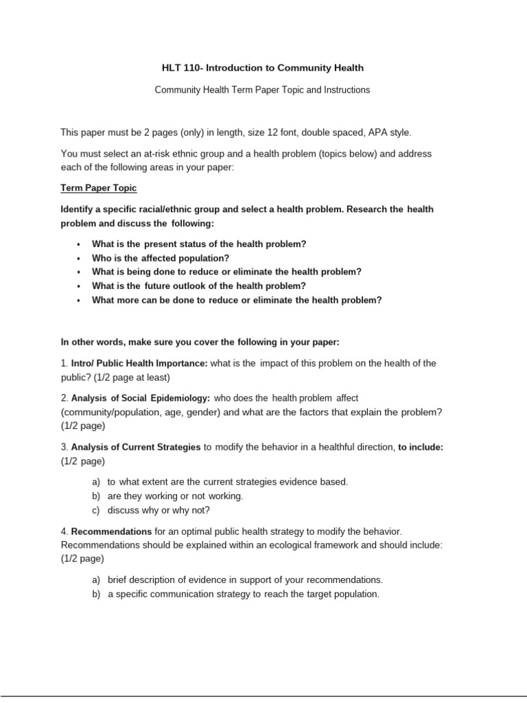 HLT 110 Term Paper 2024 - 984094205 | PDF