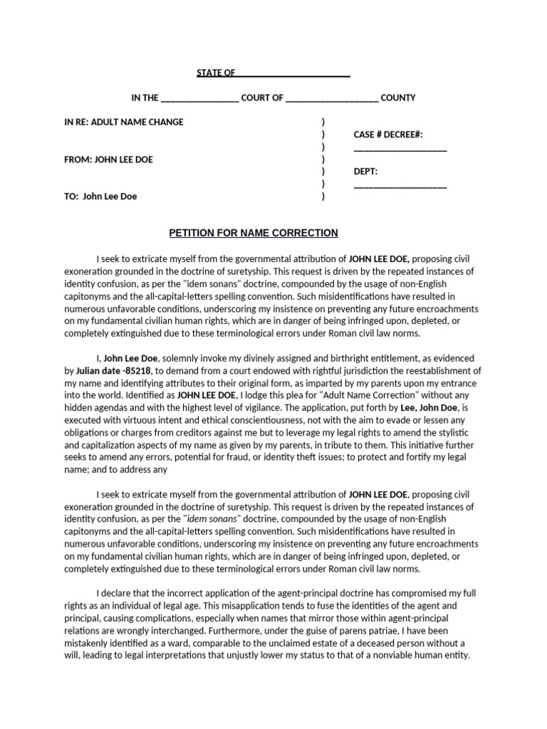 Adult Name Change Petition Document | PDF | Notary Public | Civil Law ...