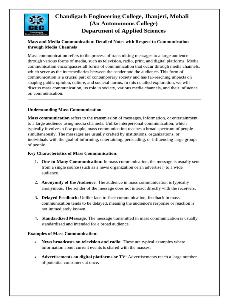 Mass Communication and Media Channels Overview | PDF | Mass Media ...