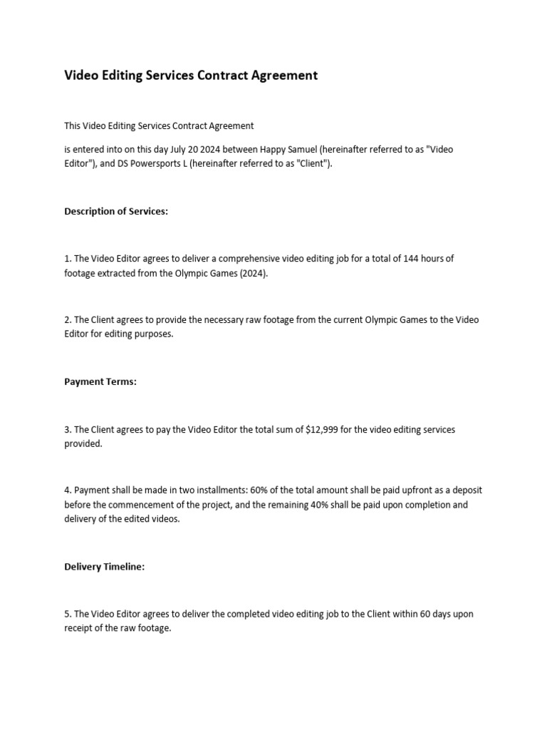 Video Editing Contract for Olympic Footage | PDF