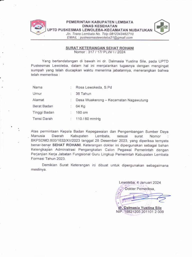 Surat Keterangan Sehat Rohani 2024 | PDF