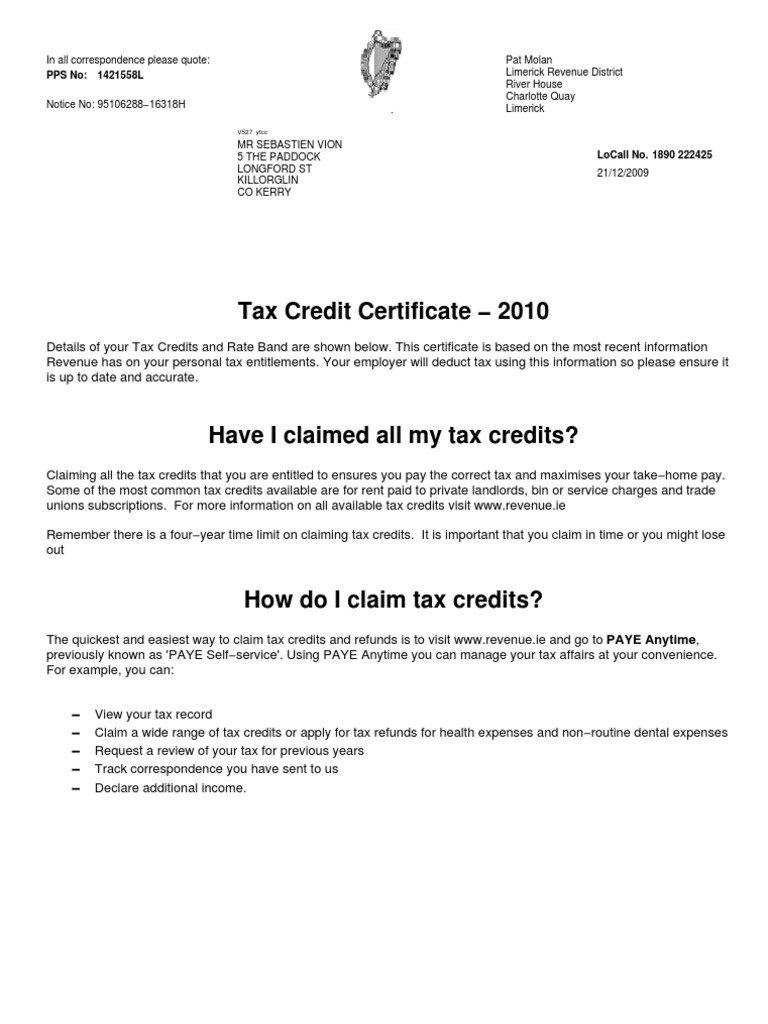 Claiming Tax Credits in Ireland Guide | PDF