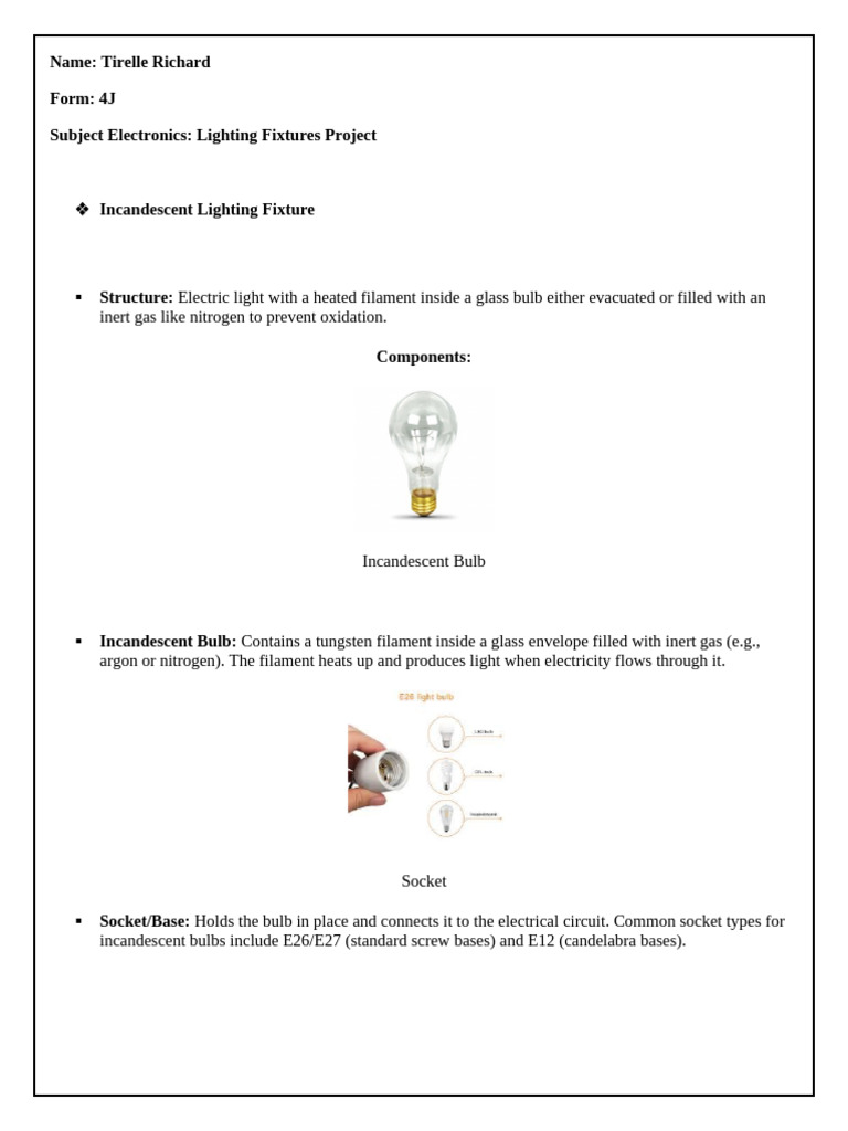 Overview of Lighting Fixture Types | PDF | Incandescent Light Bulb ...