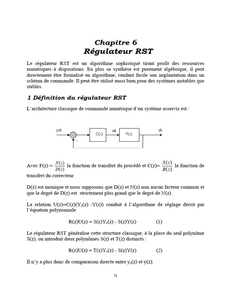 Algorithme du régulateur RST en commande | PDF | Mathématiques ...