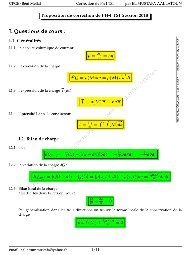 Correction PH-I TSI 2018 Beni Mellal | PDF | Métrologie | Physique