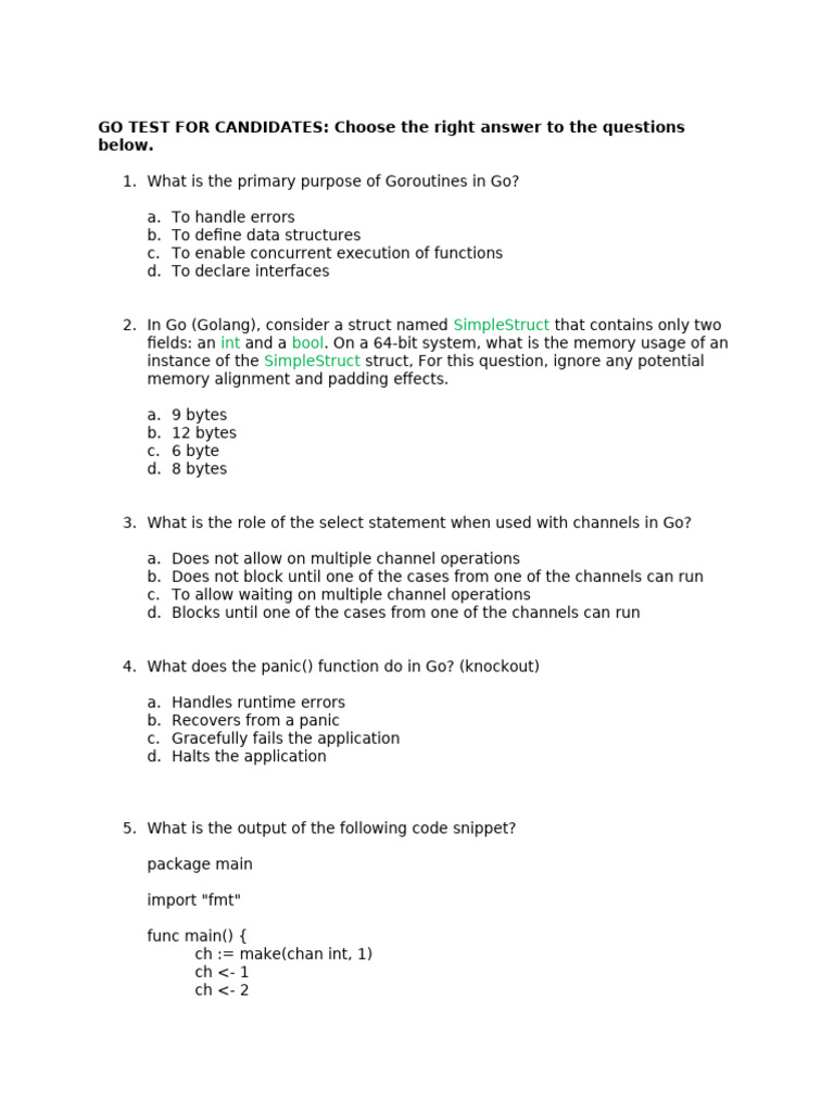 Go Test: Candidate Interview Questions | PDF