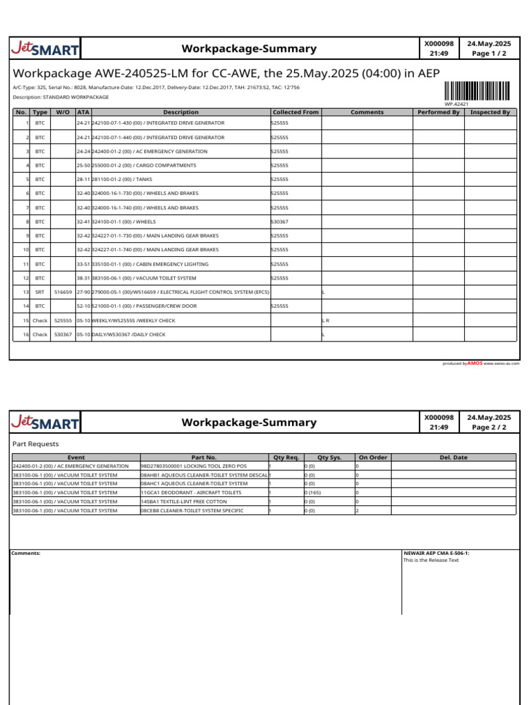 Workpackage Summary 2 For AWE 240525 LM 58482124052025 | PDF | Aircraft ...