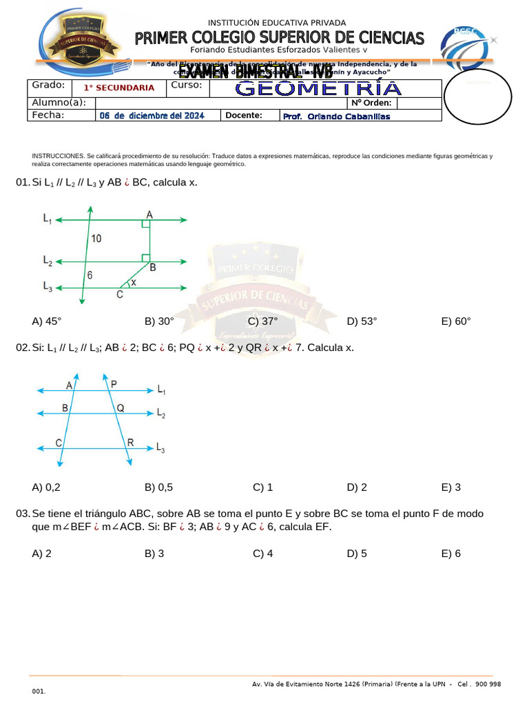 Ejercicios de Geometría para 1° Secundaria | PDF