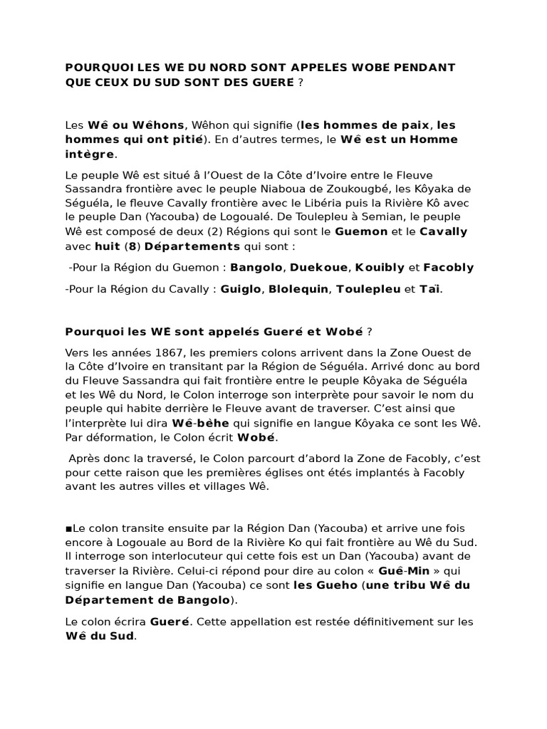 Origine des Wê et appellation Wobé | PDF | Côte d'Ivoire