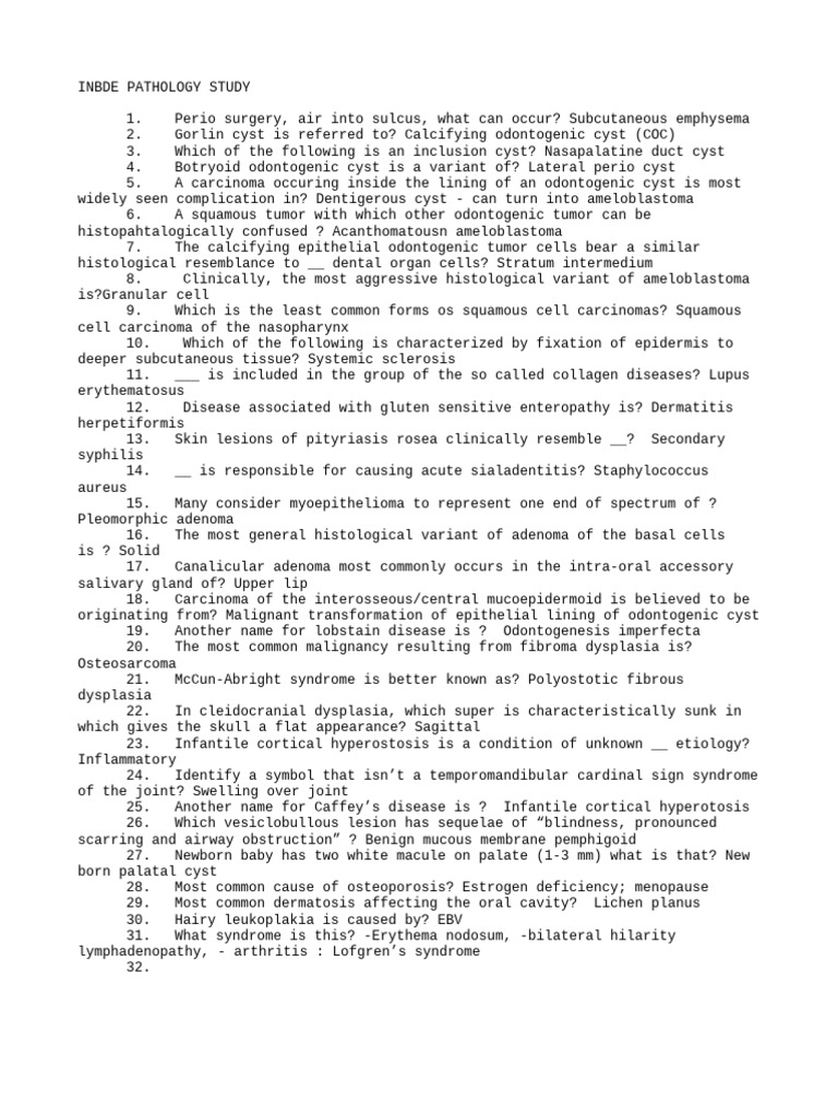 INBDE Pathology Study Guide | PDF | Epithelium | Adenoma