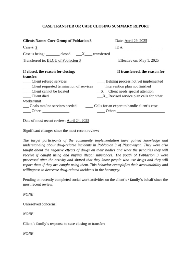 Case Transfer or Case Closing Summary Report (Community) | PDF