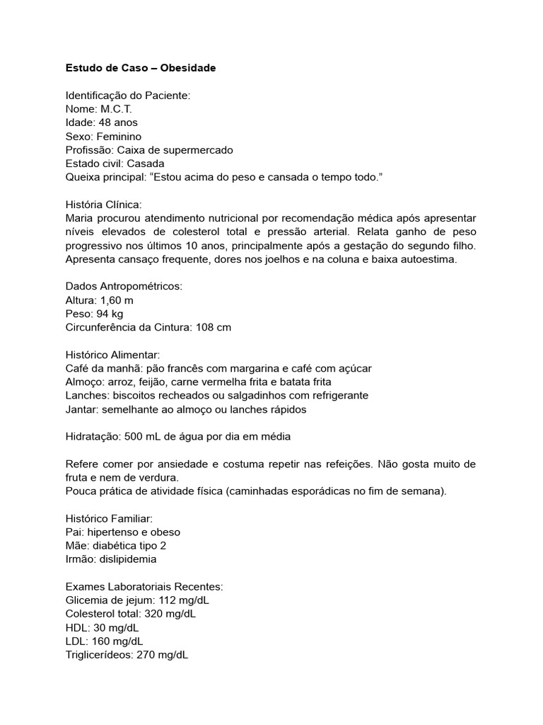 - Estudo de Caso %E2%80%93 Obesidade.pdf | PDF | Obesidade | Diabetes