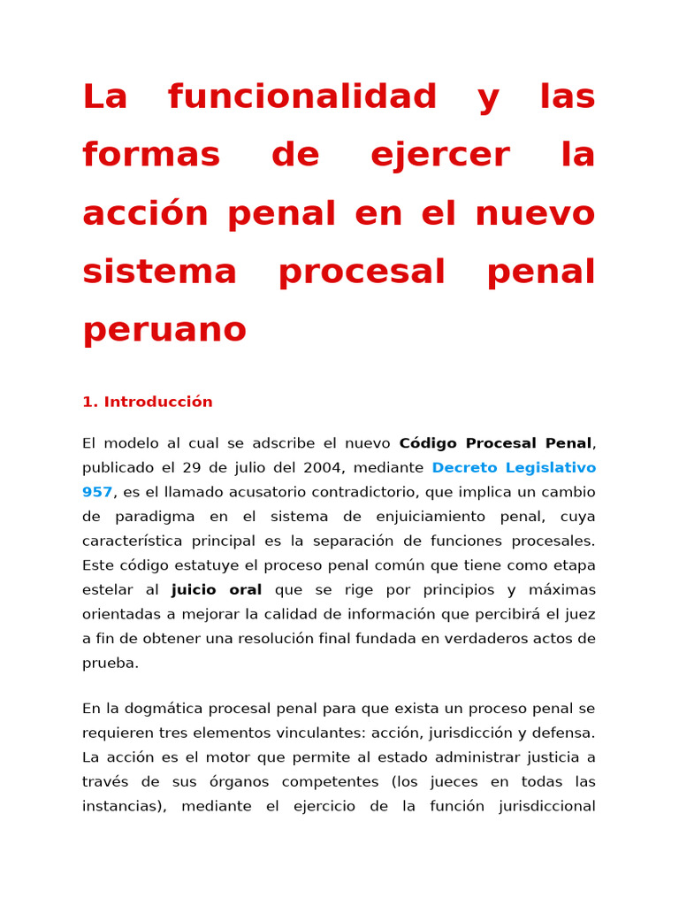 Acción Penal en el Nuevo Código Peruano | PDF | Jurisdicción | Ley procesal