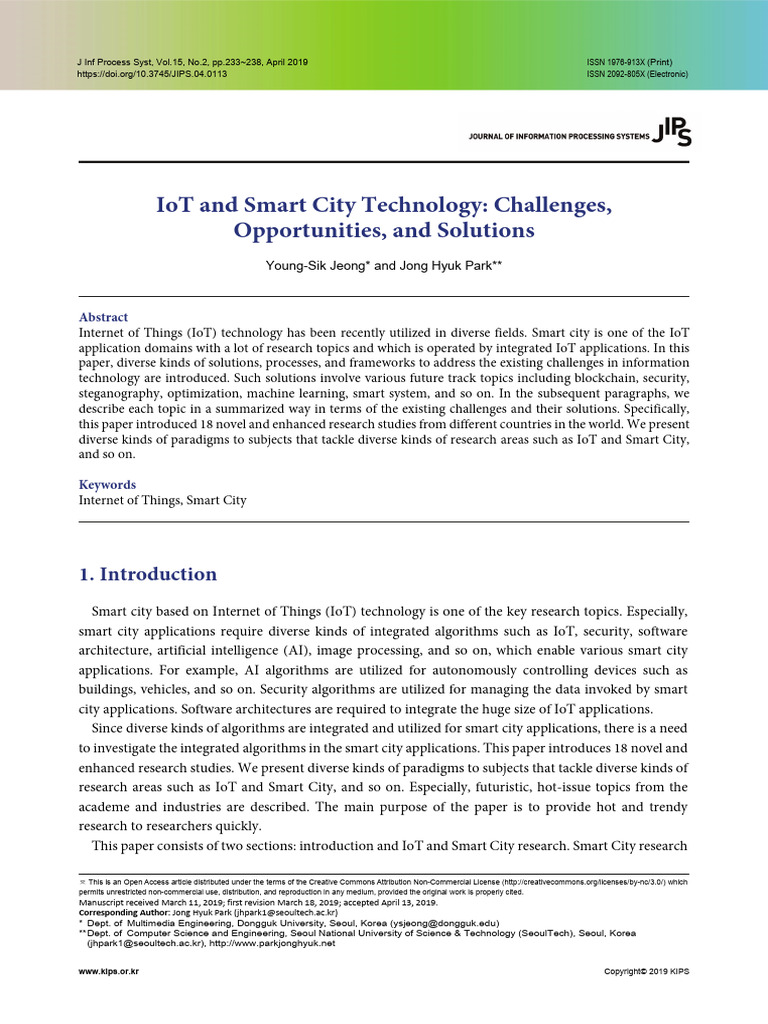 IoT and Smart City Technology - Challenges, Opportunities, and ...