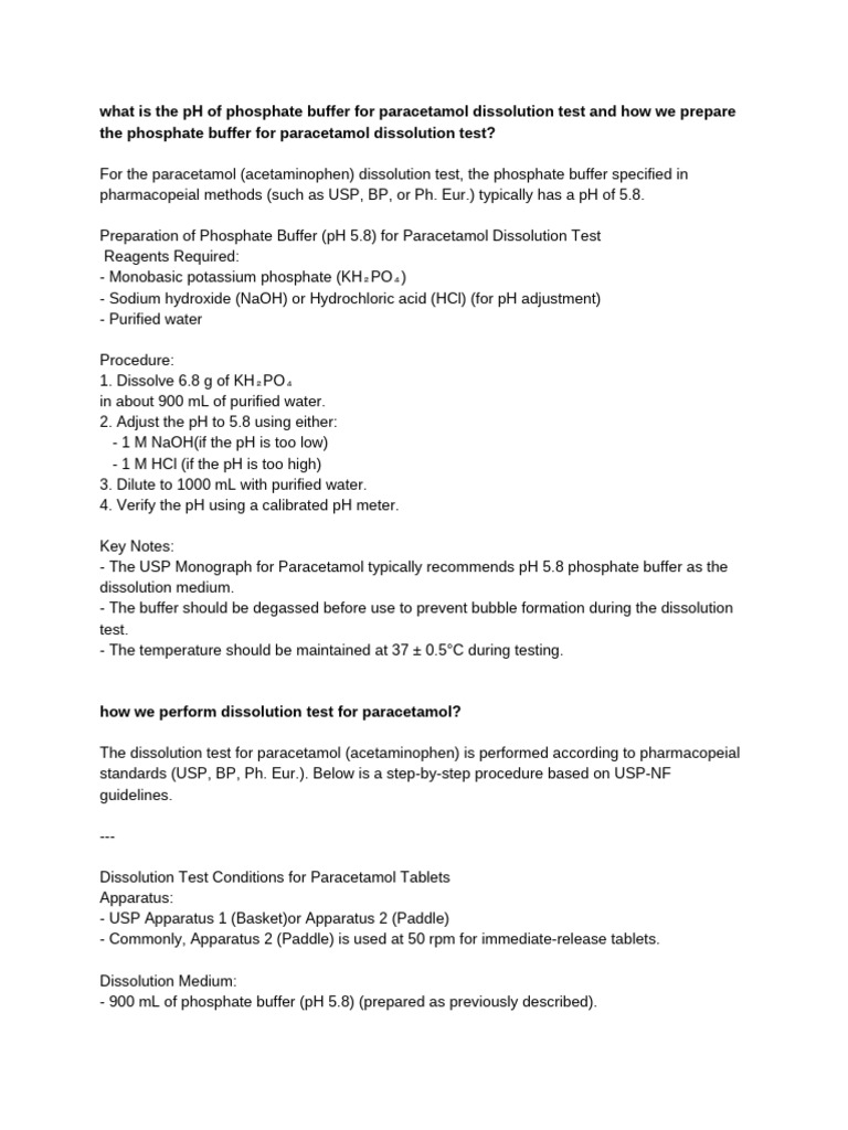 Paracetamol Tablet Dissolution Test Guide | PDF | Ph | Phosphate ...