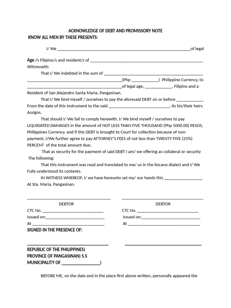Promissory Note Acknowledgment Document | PDF | Debt | Money