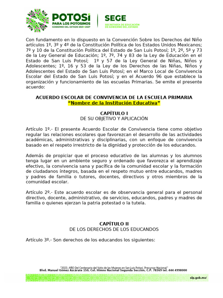 Acuerdo Escolar de Convivencia 2023 | PDF | Escuelas | Violencia