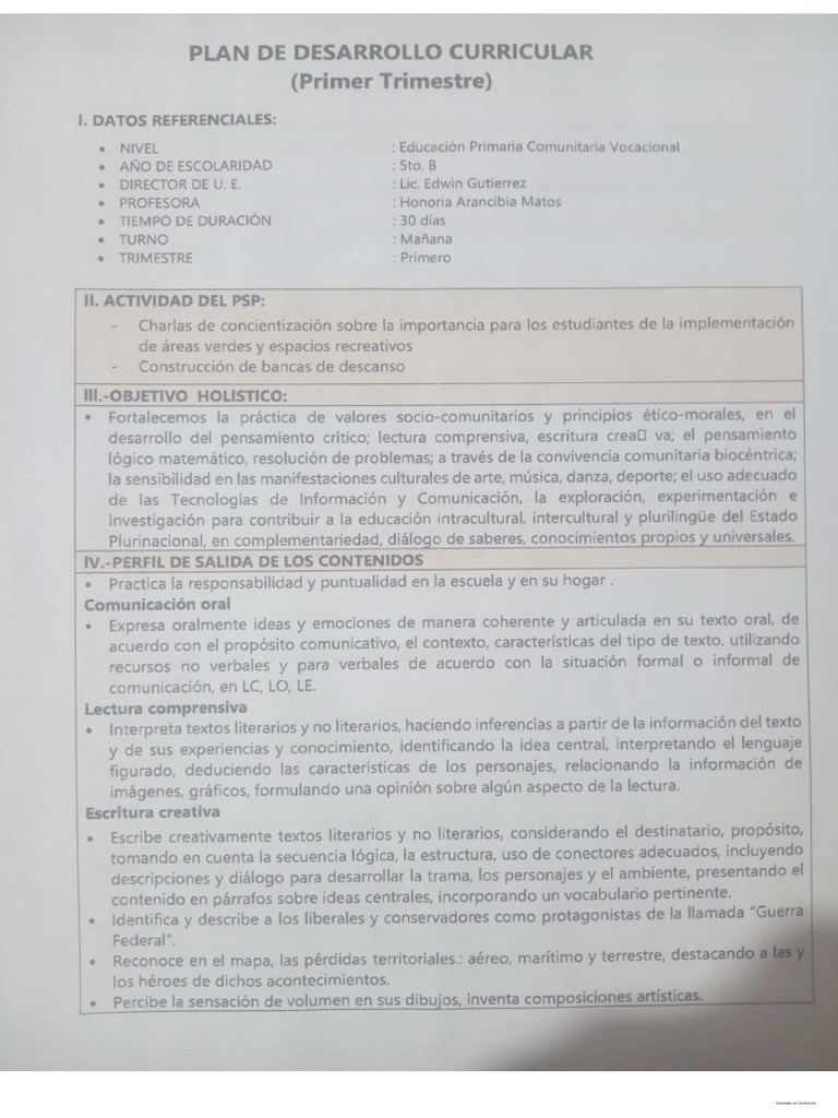 Plan de Desarrollo Curricular | PDF