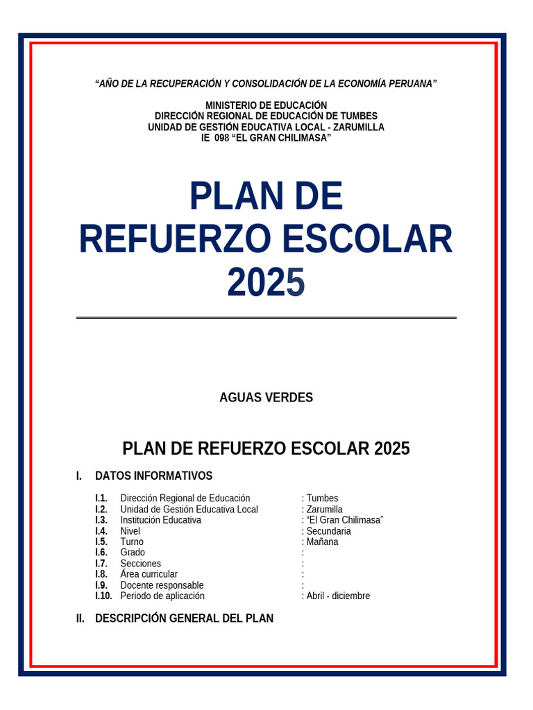 Plan de Refuerzo Escolar 2025 | PDF | Educación primaria | Evaluación