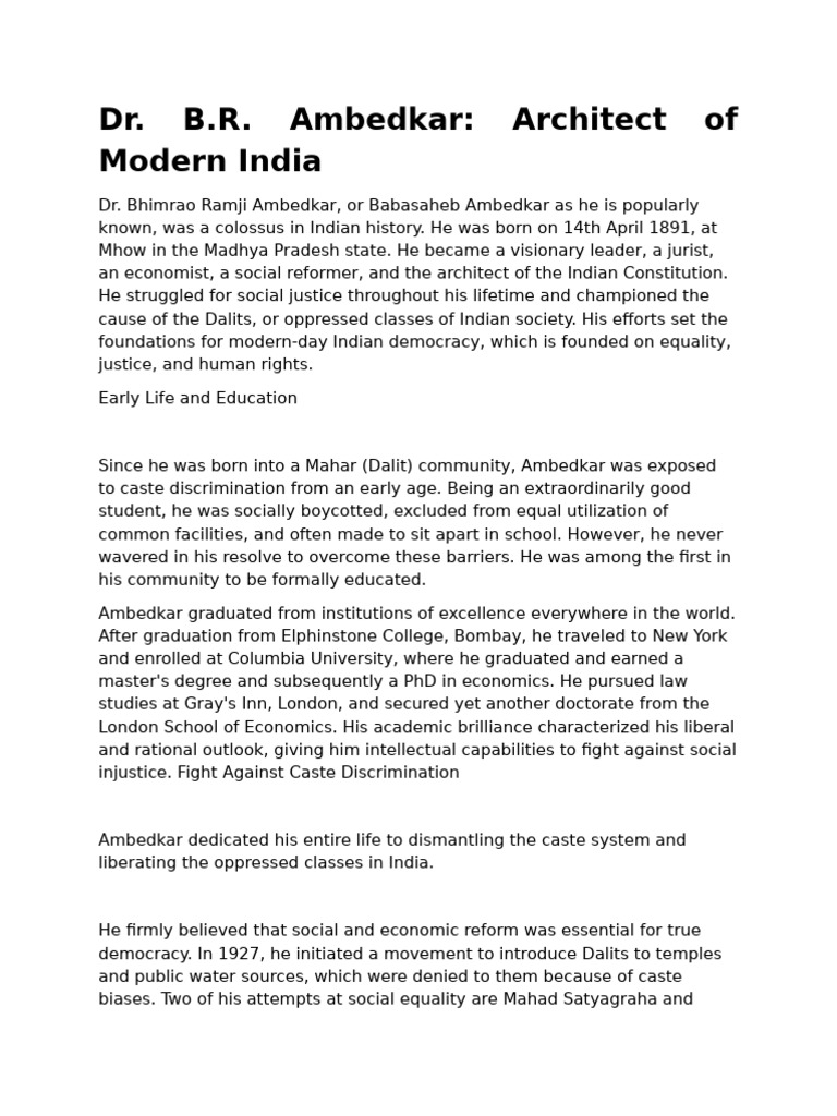 Ambedkar: Champion of Equality and Justice | PDF | Dalit