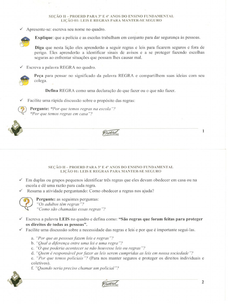 Proerd 3 e 4 Anos Licao 1 | PDF